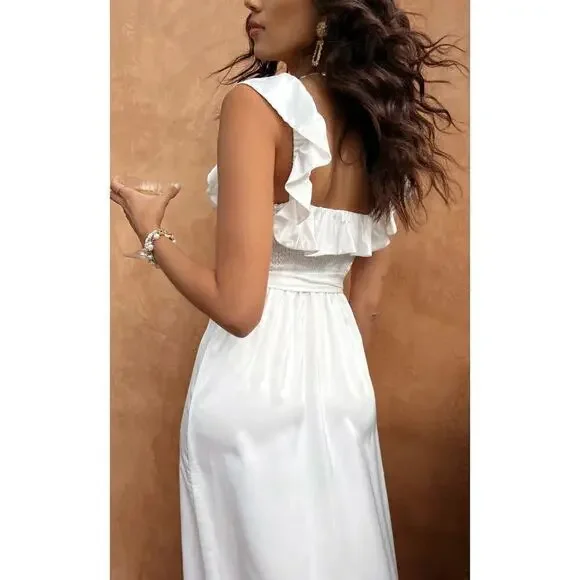 Show Me Your Mumu Alexis Midi Dress in Ivory Luxe Satin size Small - Picture 3 of 11